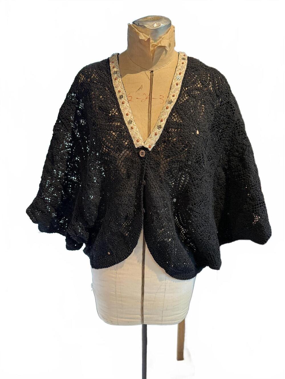 POL Black Crochet Knit Cardigan with Embellished V-Neck